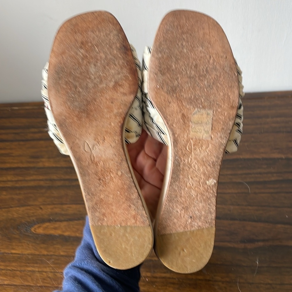 Joie, euro 38.5 US 7-7.5, women’s striped fabric and leather flat slip-on sandal - Picture 7 of 11